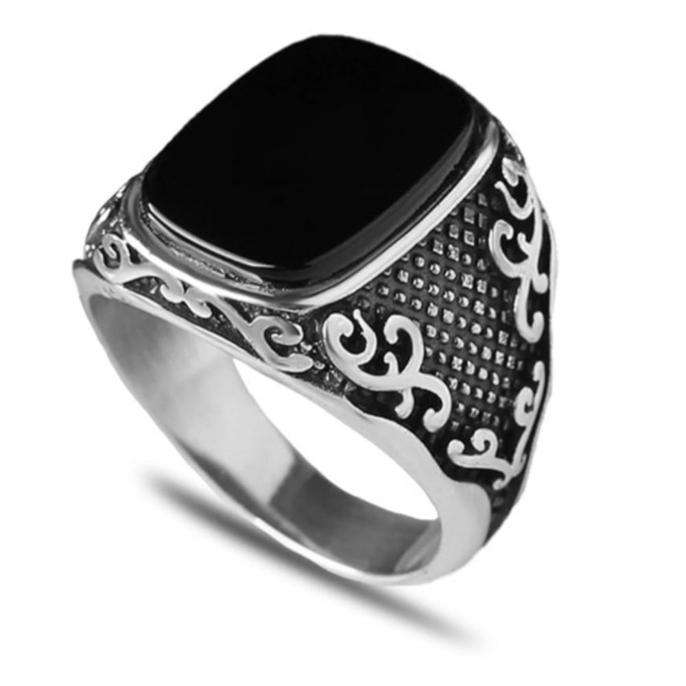 Men's Black and Silver Ring Sz 12